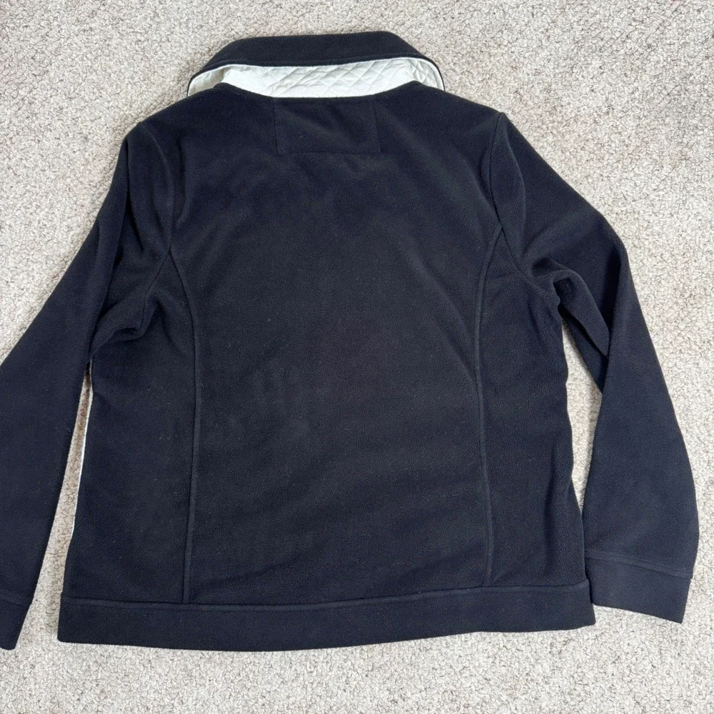 Lauren‎ Ralph Lauren Women Quilted Fleece Jacket Full Zip Black Cream Size L